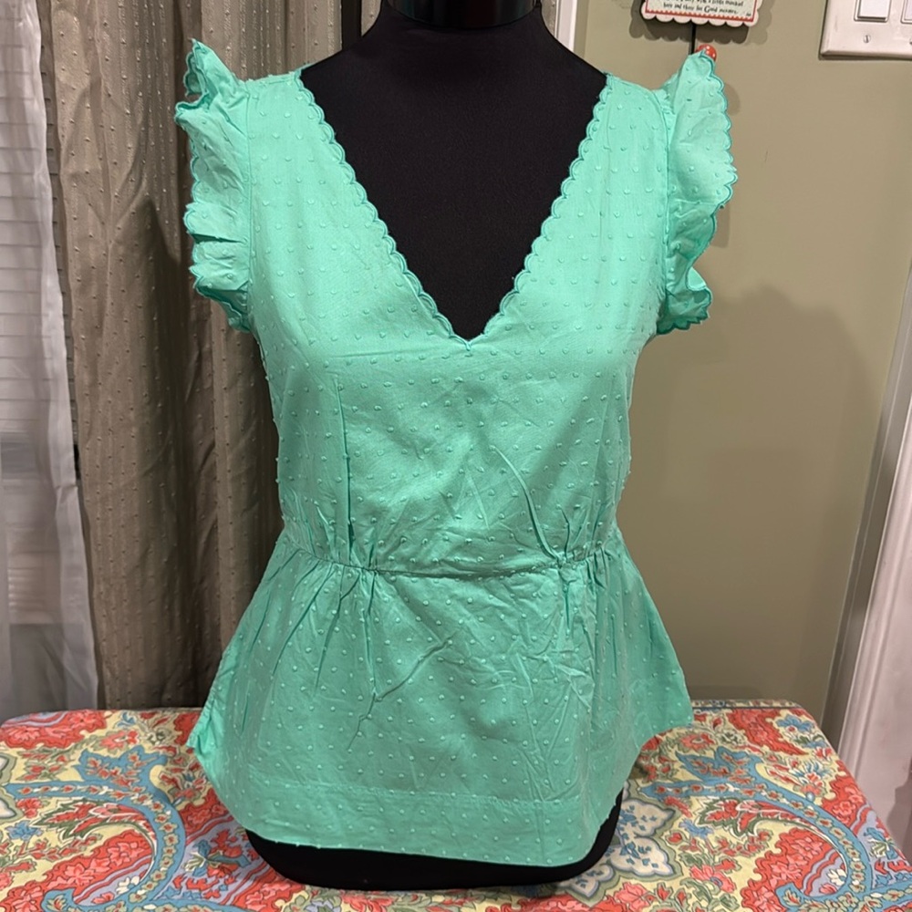 J. Crew Seafoam Green Dotted Swiss Sleeveless Blouse